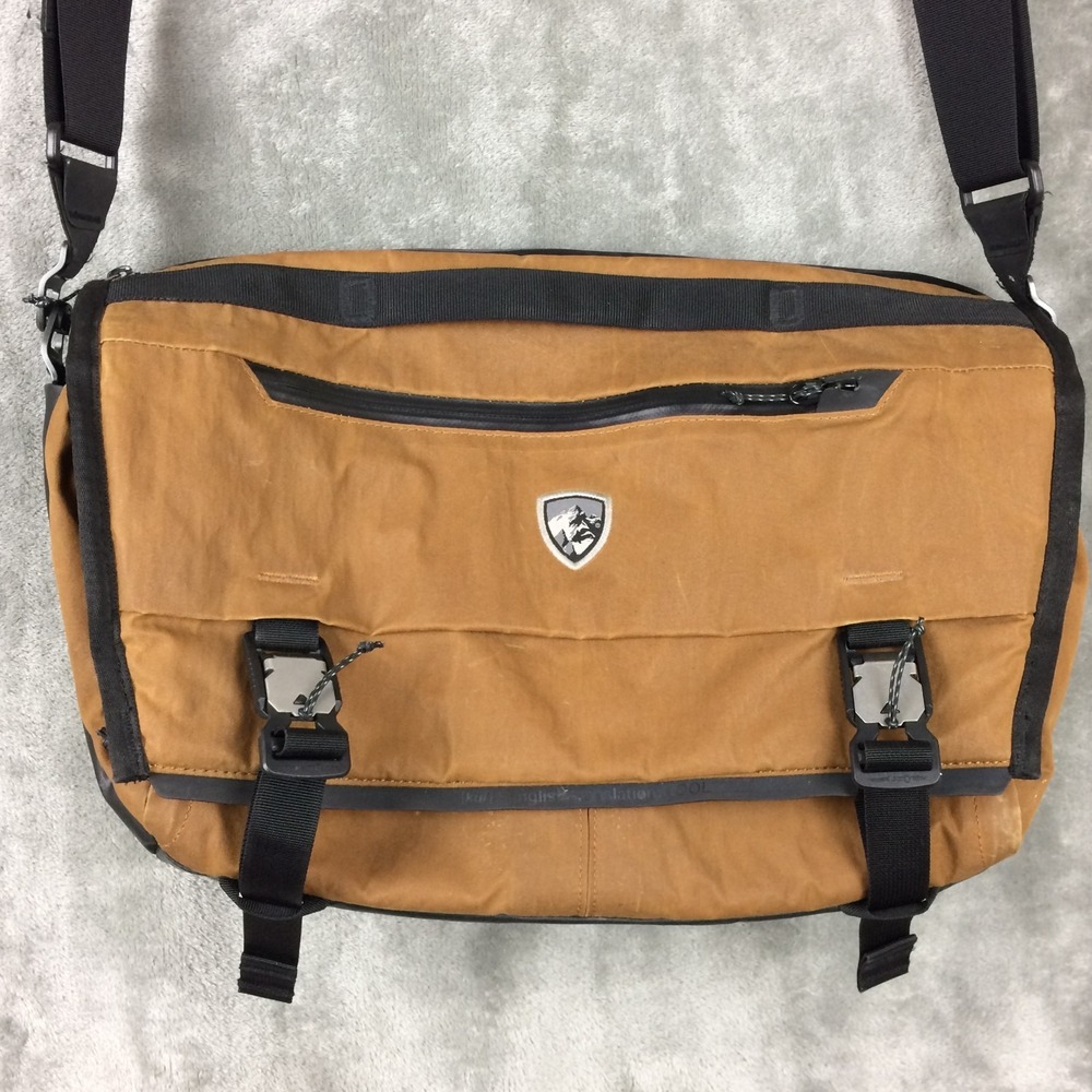 KUHL 14L Eskape Kanvas Messenger Bag Teak Laptop Travel Carryon Waxed Canvas
